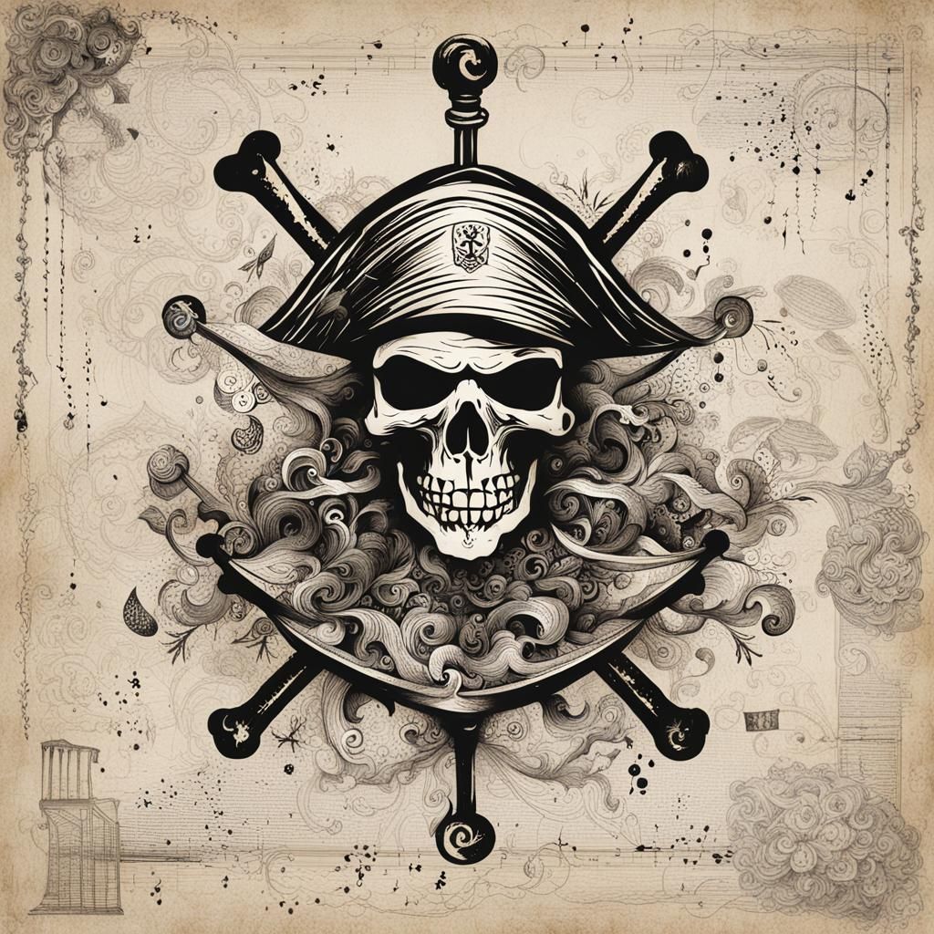 Whimsical Typographic Pirate with Asemic Symbols