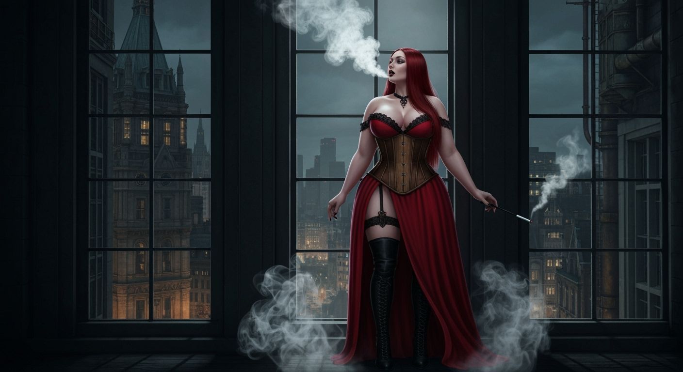 Steampunk London Night: Woman in Film Noir Style