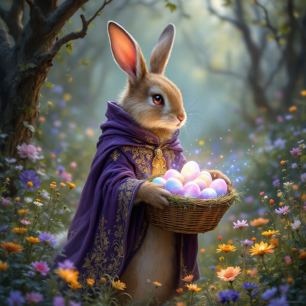 Whimsical Easter Bunny with Glowing Eggs and Magical Powers ...