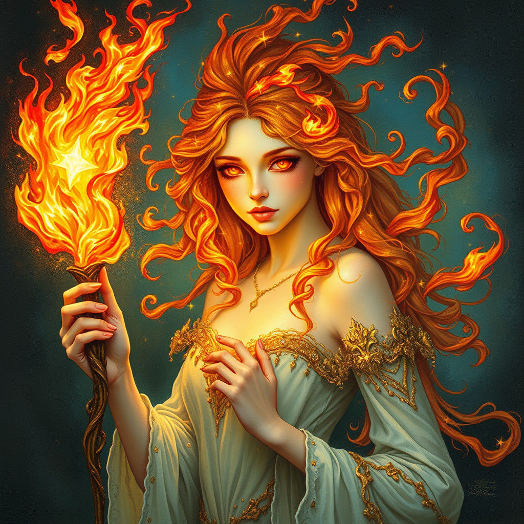 Radiant Fire Maiden with Staff of Flame