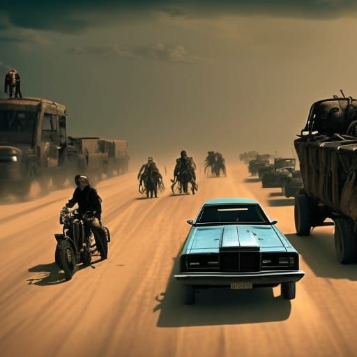 Post-Apocalyptic Convoy in Barren Landscape