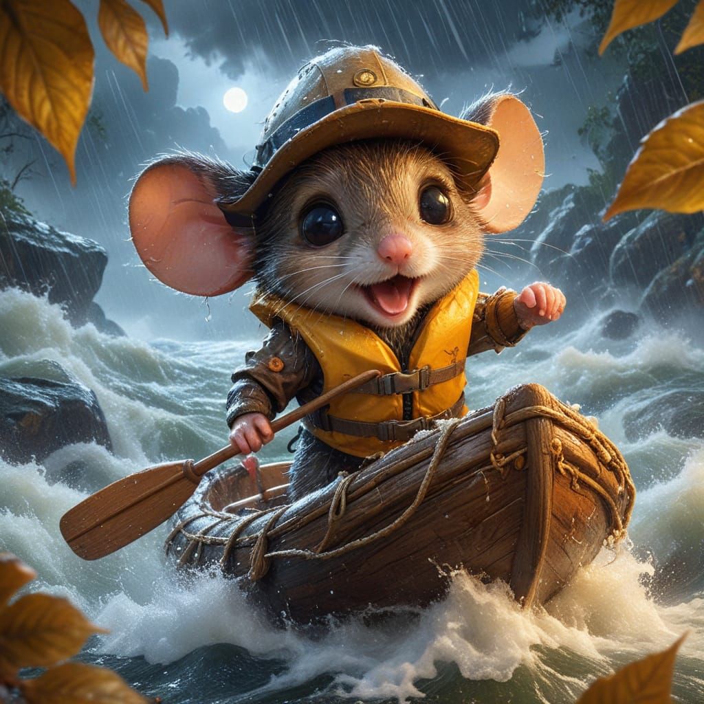 Mouse Whitewater Rafting Adventure in Moonlit Fog