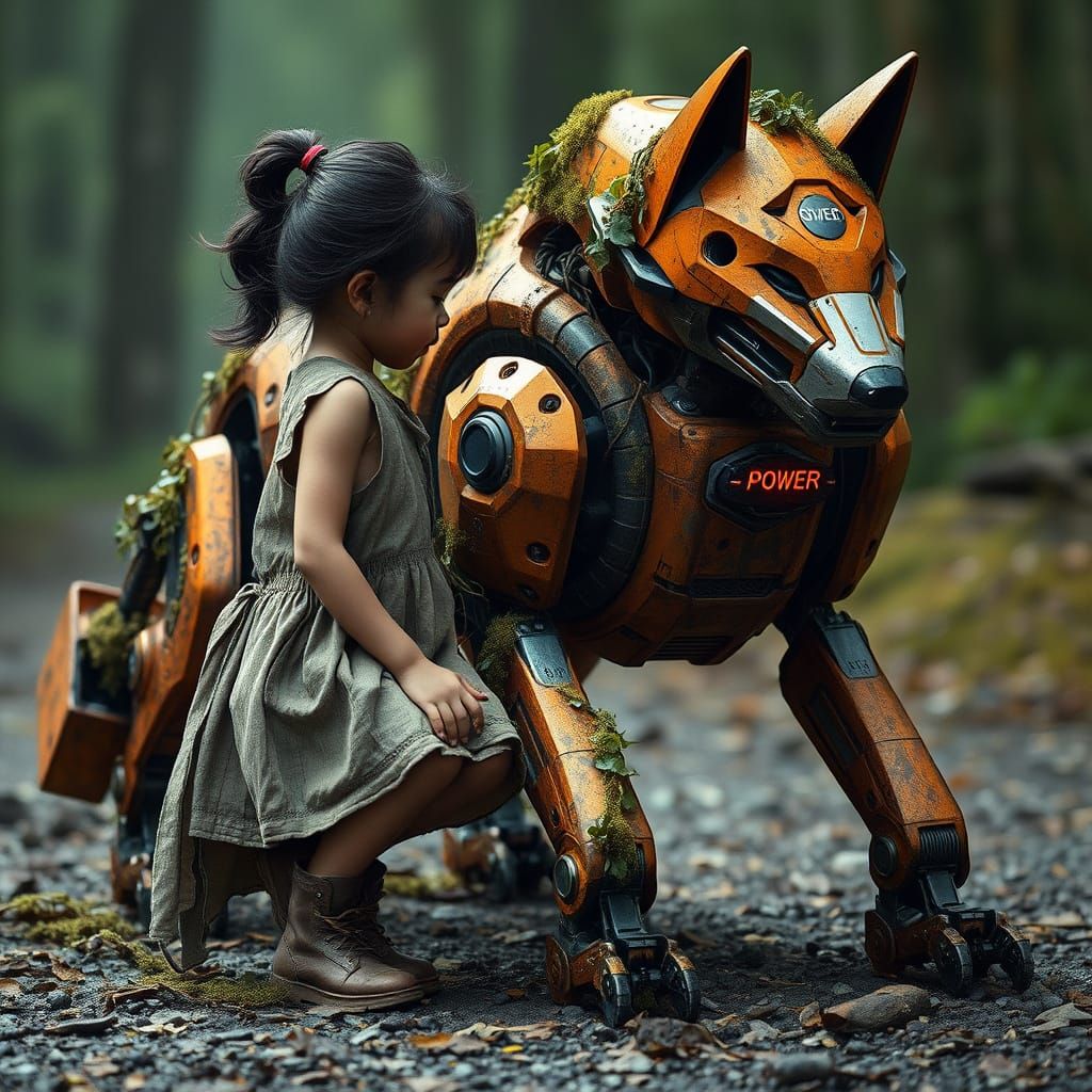 Mecha Companion in a Deserted Landscape