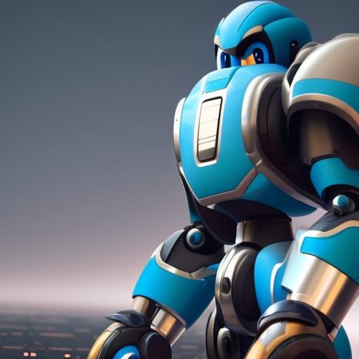 Futuristic Sci-Fi Megaman Render in Polished Metal