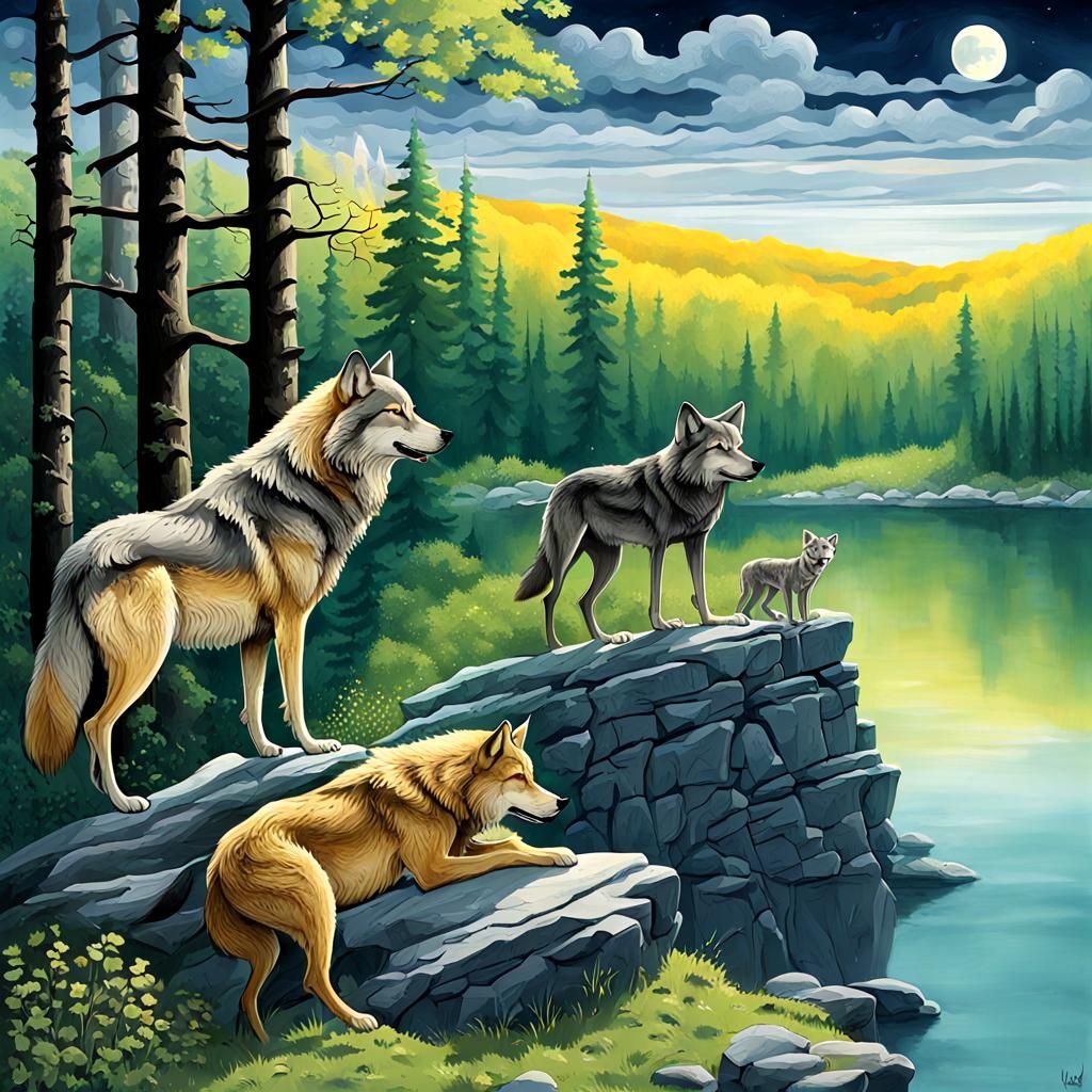 Wolf's Lament: A Hyperrealistic Forest Scene