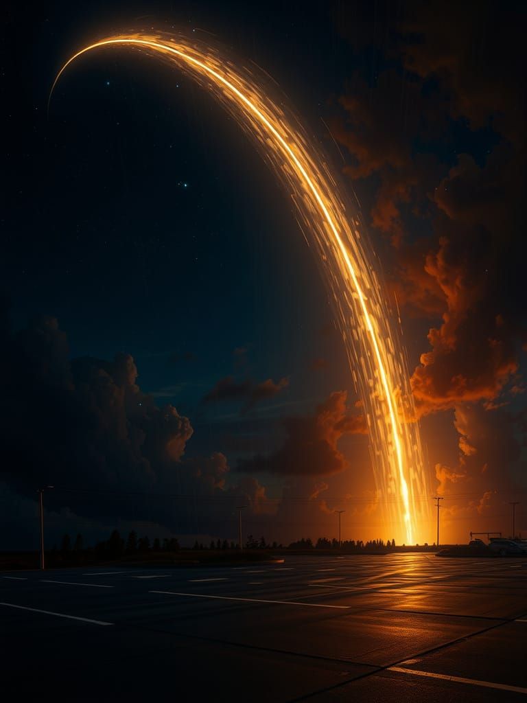Spectacular Rocket Launch at Night in Dramatic Sky