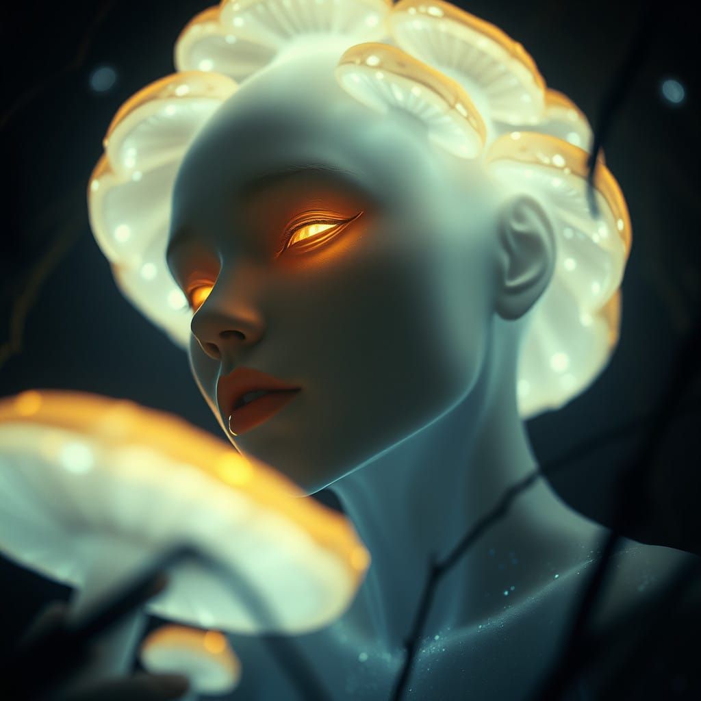 Ethereal Bioluminescent Being in Mystical Darkness