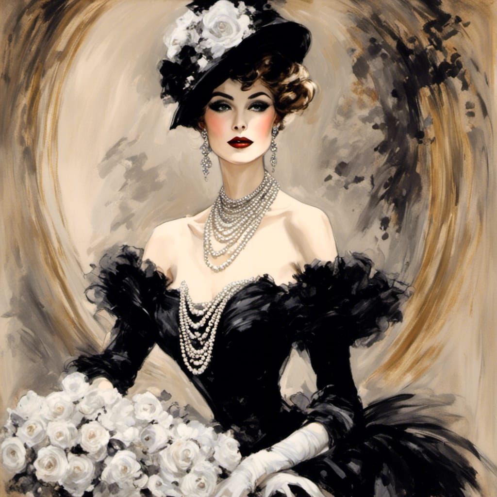 Coco Chanel Fashion Illustration in Art Deco Style