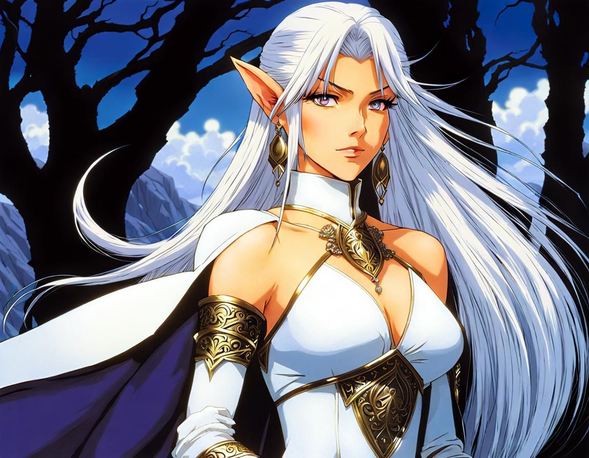 Pirotess Dark Elf in Retro Anime Style