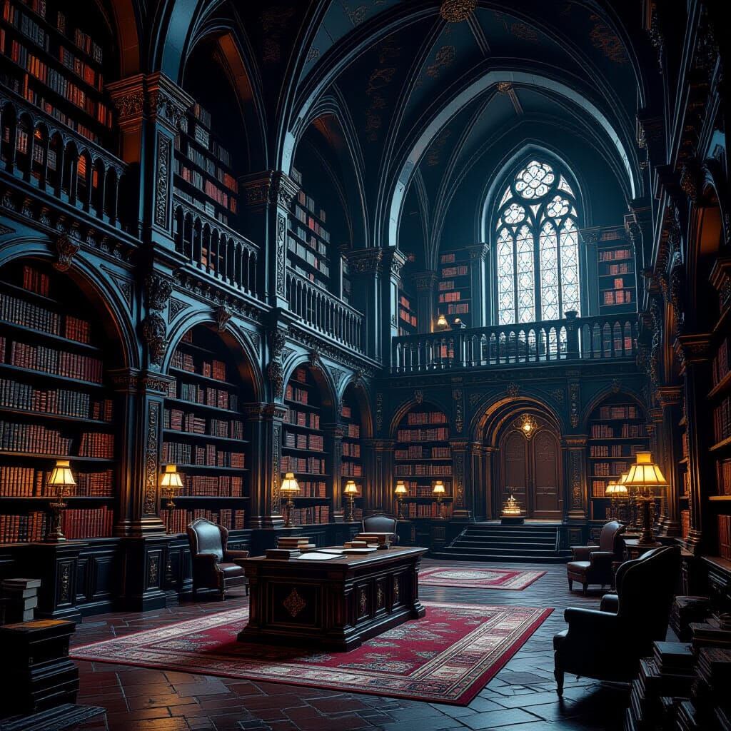 Mystical Gothic Library Matte Painting in 8K