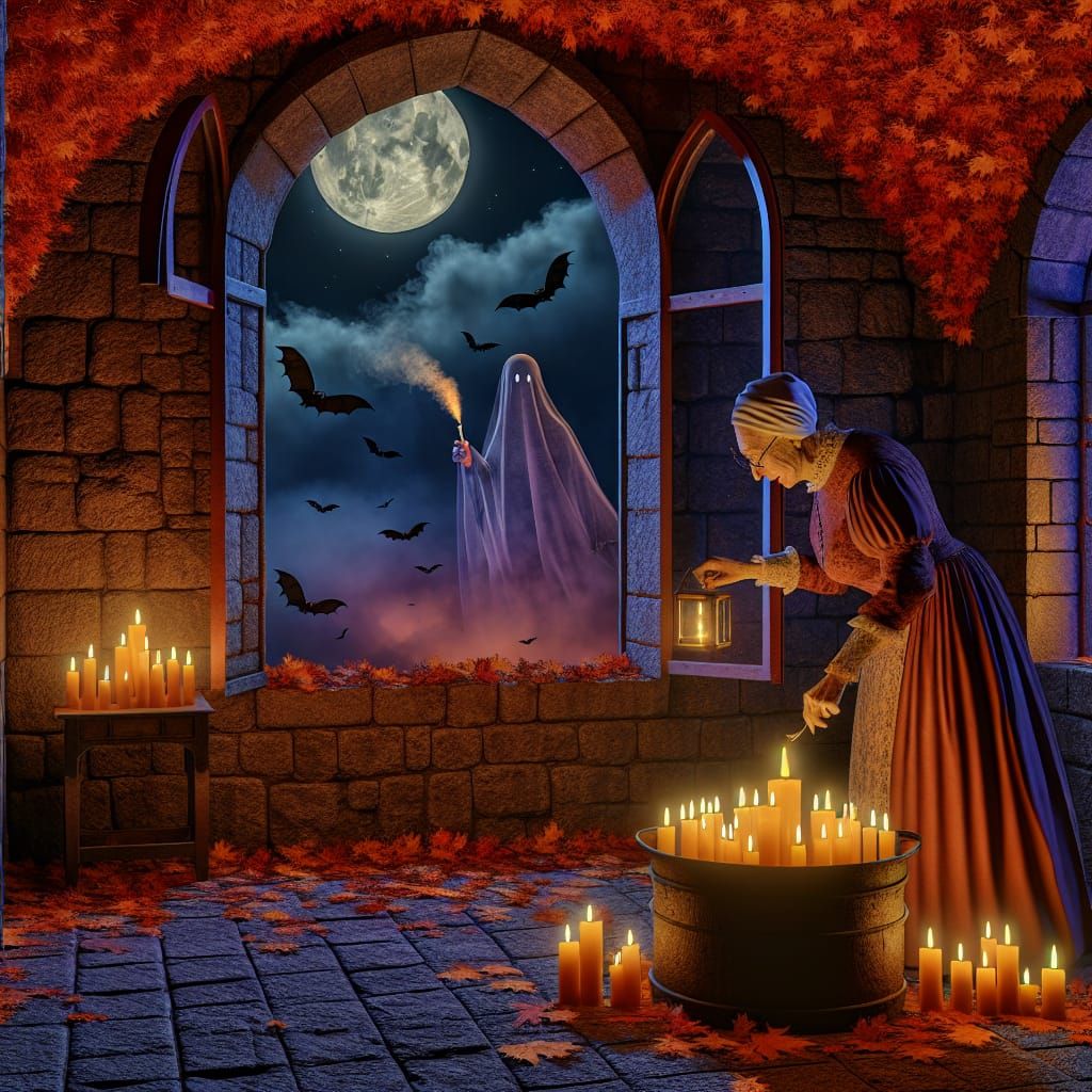 Medieval Castle Ghostly Encounter in Autumn