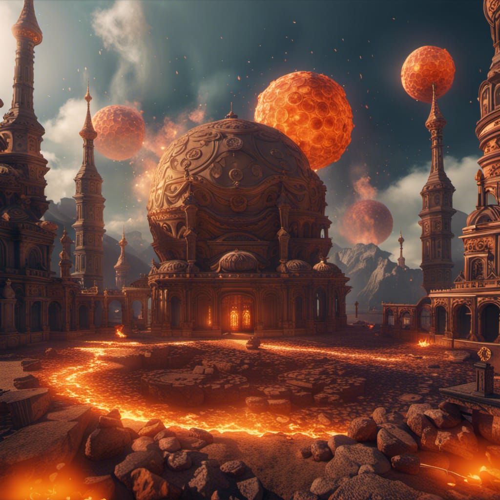 Fantastical Fireballs in Detailed Matte Painting