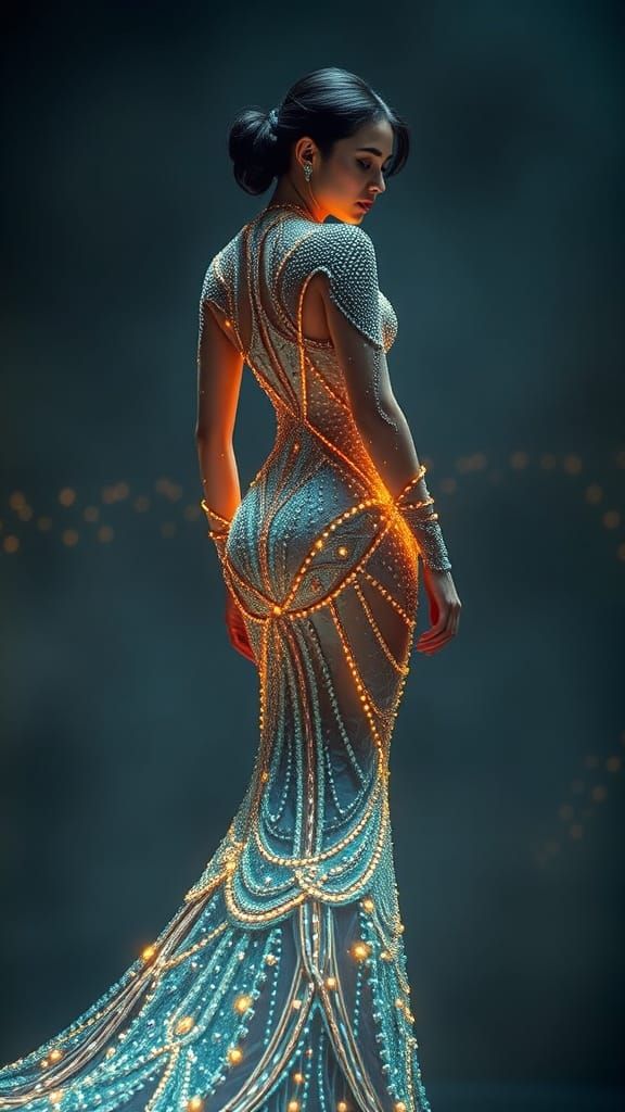 Futuristic Woman in Glistening Beaded Dress