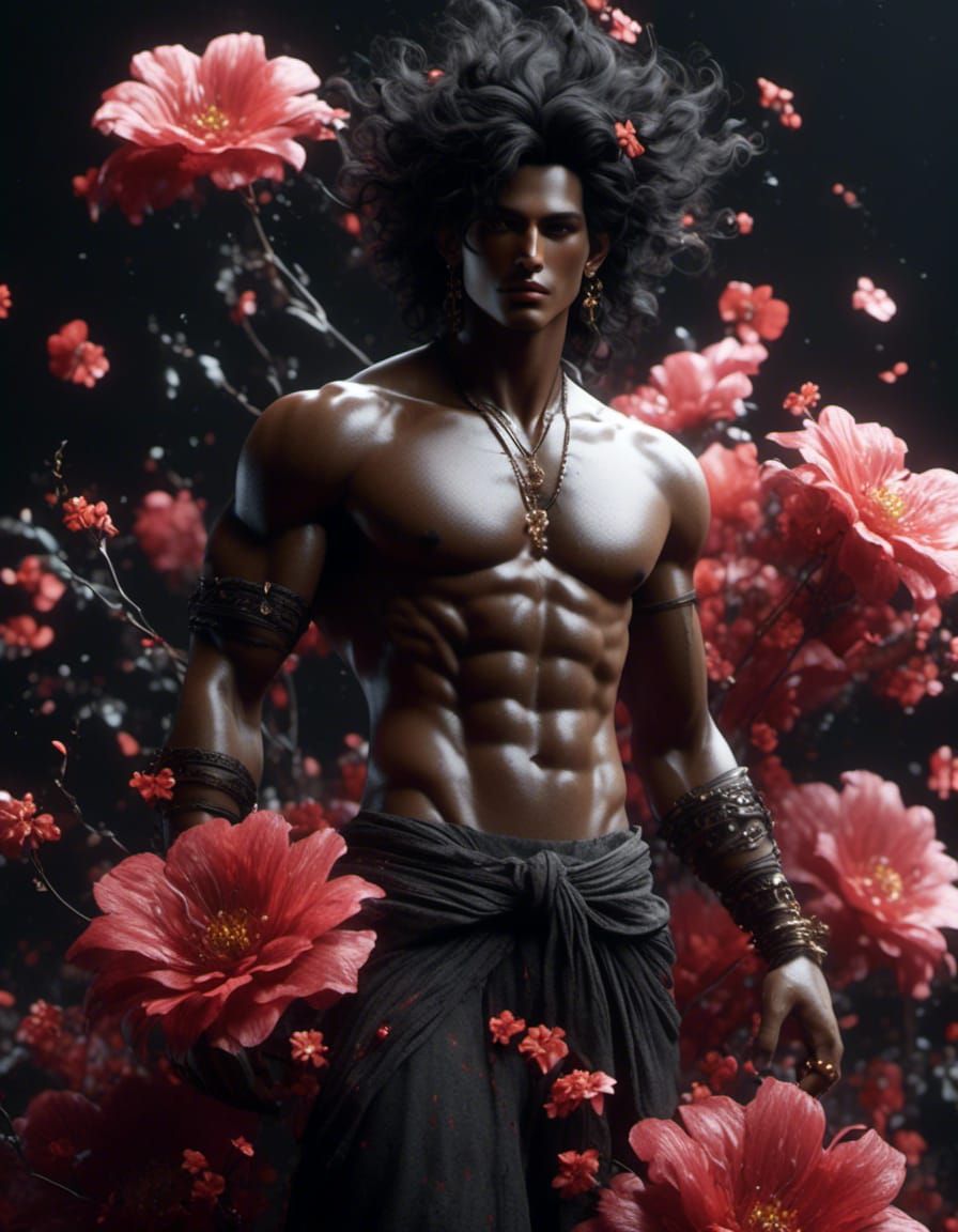 Man Dancing in Flowing Flowers: Hyperrealistic Digital Art