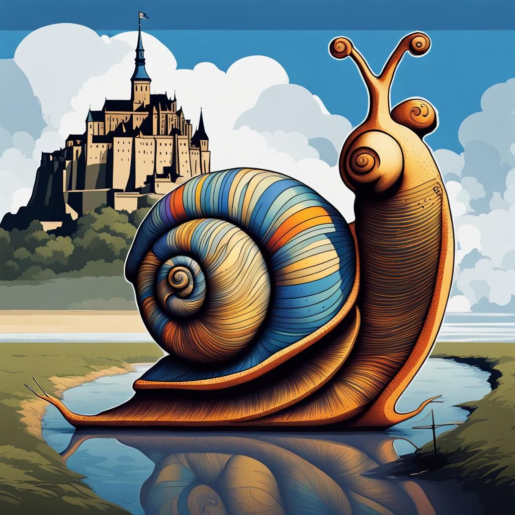 Snail with Mont Saint-Michel Shell in Bauhaus Style
