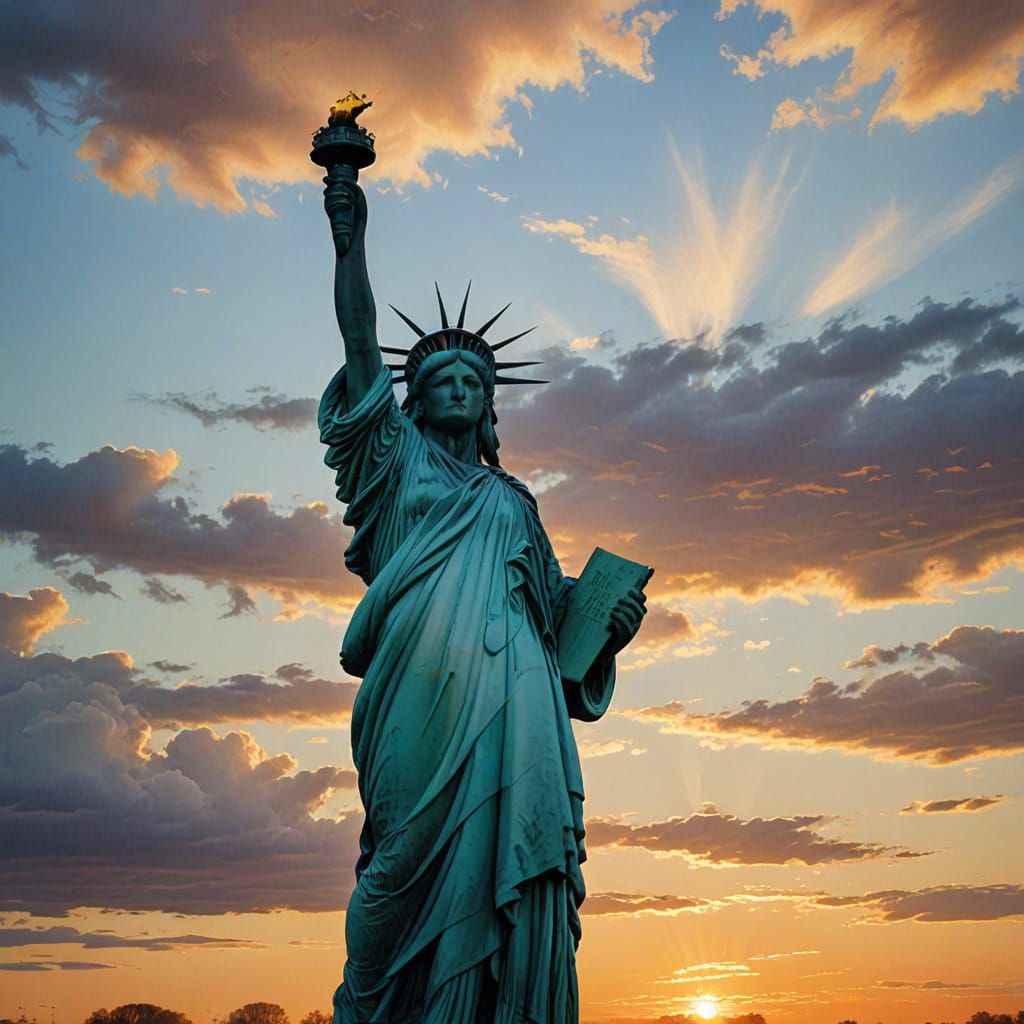Impressionist Statue of Liberty in Golden Hour