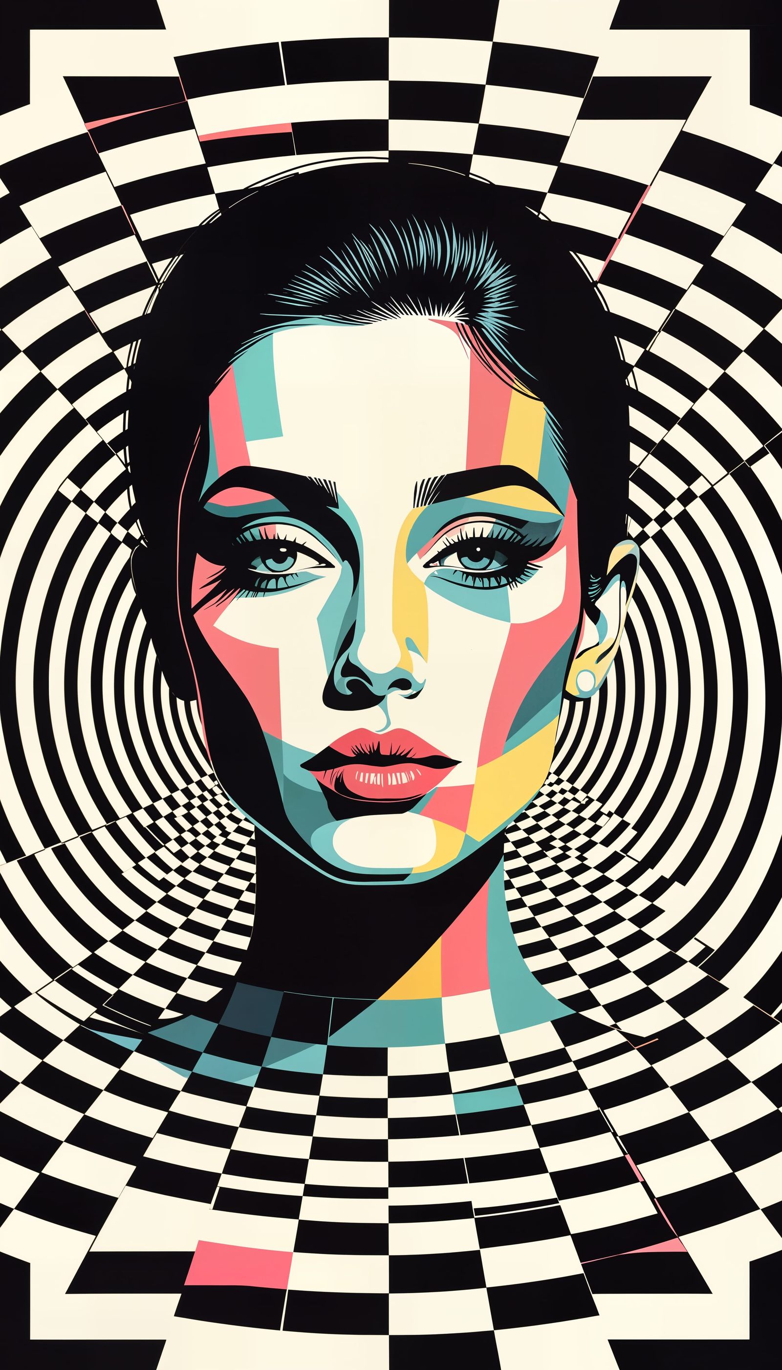 Abstract Double Exposure Portrait in Geometric Style