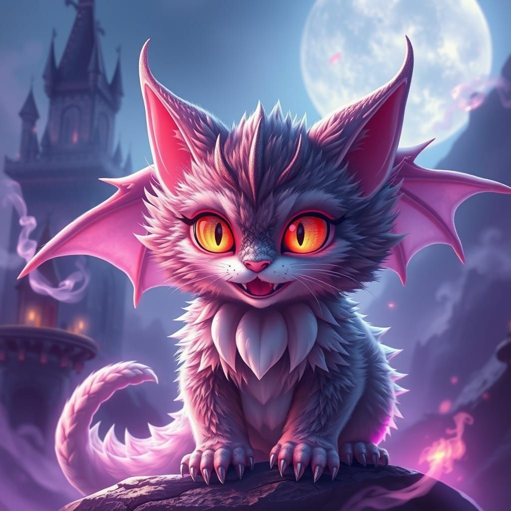 Majestic Fantasy Dragon Cat in Ancient Castle