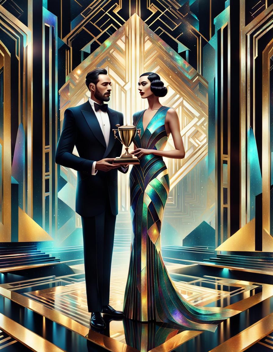 Art Deco Couple Presenting Award in Grand Hall