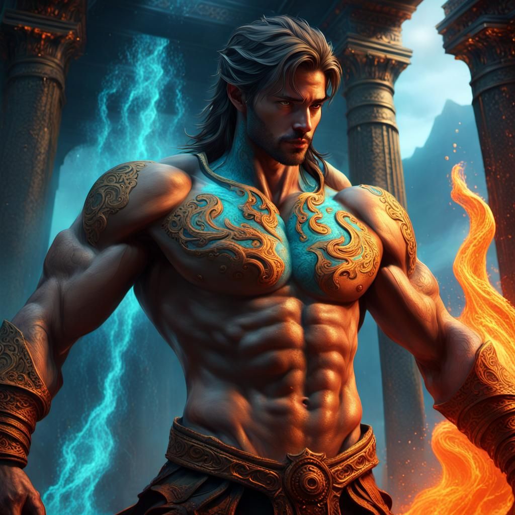 Heroic Gay Stud in Smoldering Temple Ruins