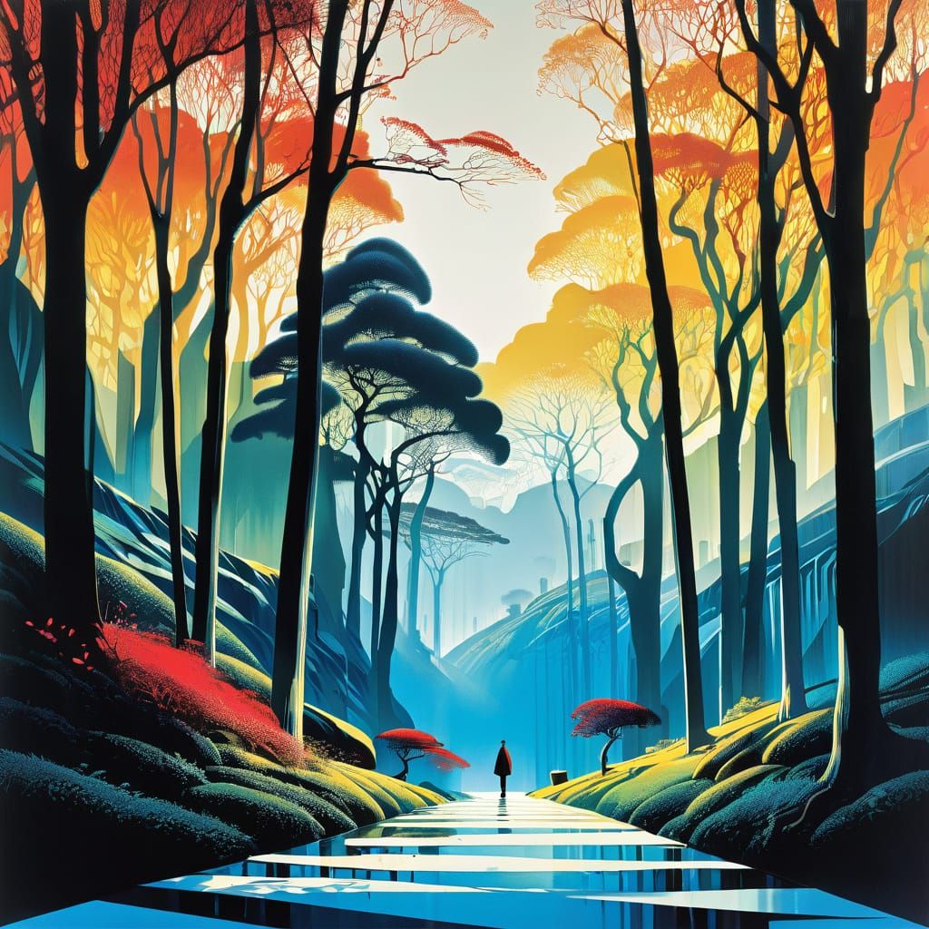 Enchanting Forest Scene Inspired by Visionary Artists