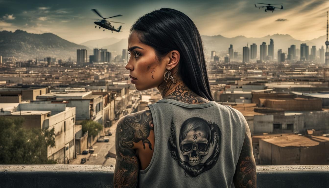 Hispanic Woman in Dramatic Cartel Crime Photo