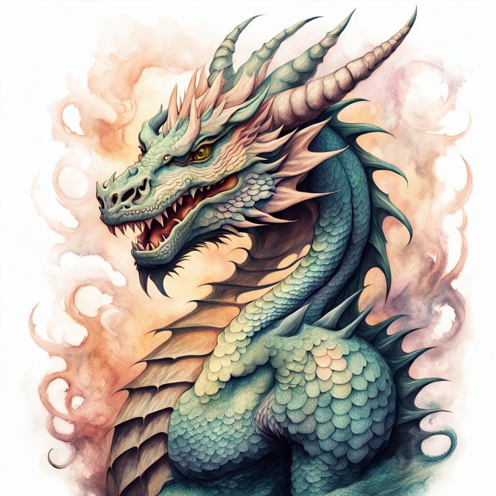 Dragon with Tattoo: A Surreal Pastel Fantasy