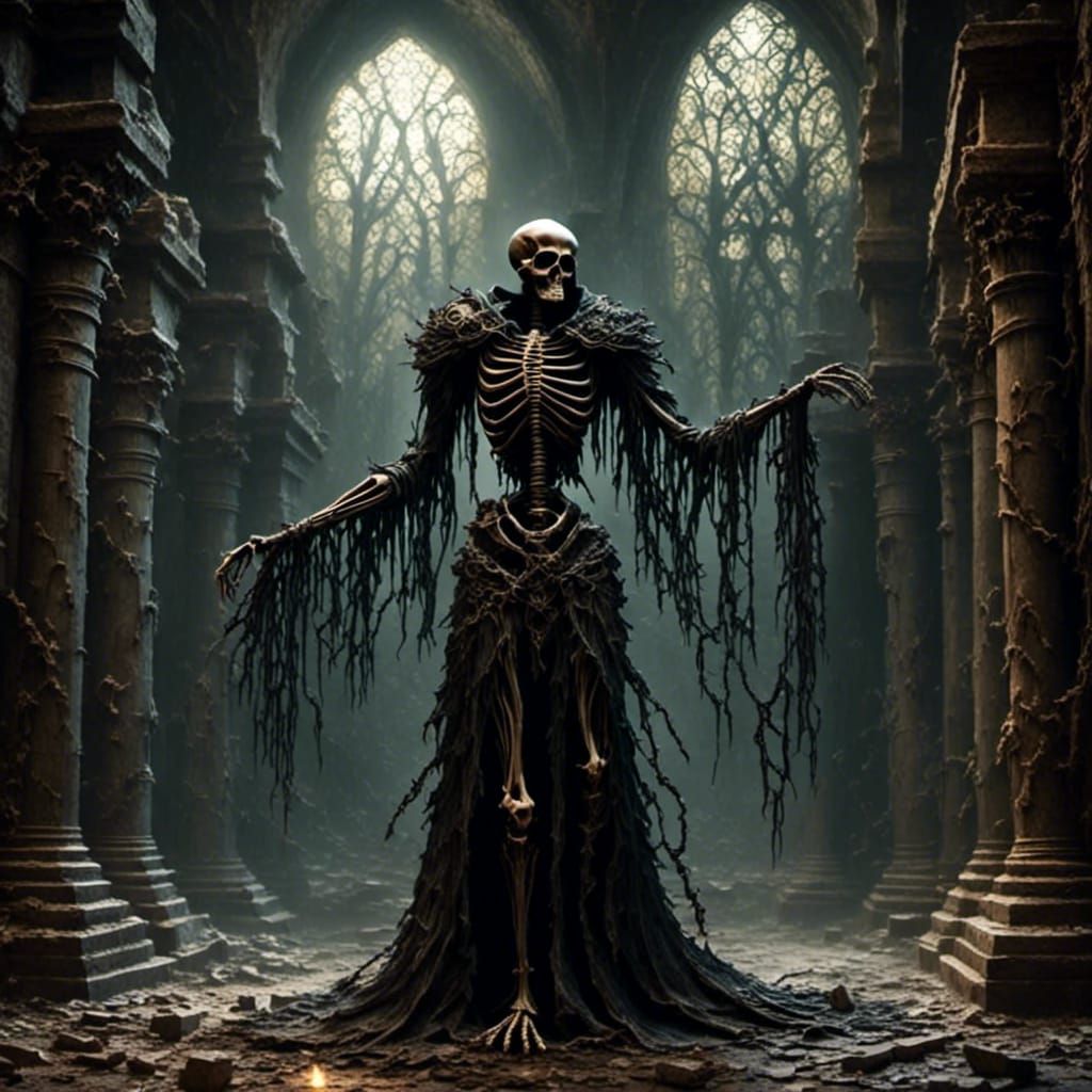 Skeleton Mage Unleashes Dark Magic in Ancient Crypt