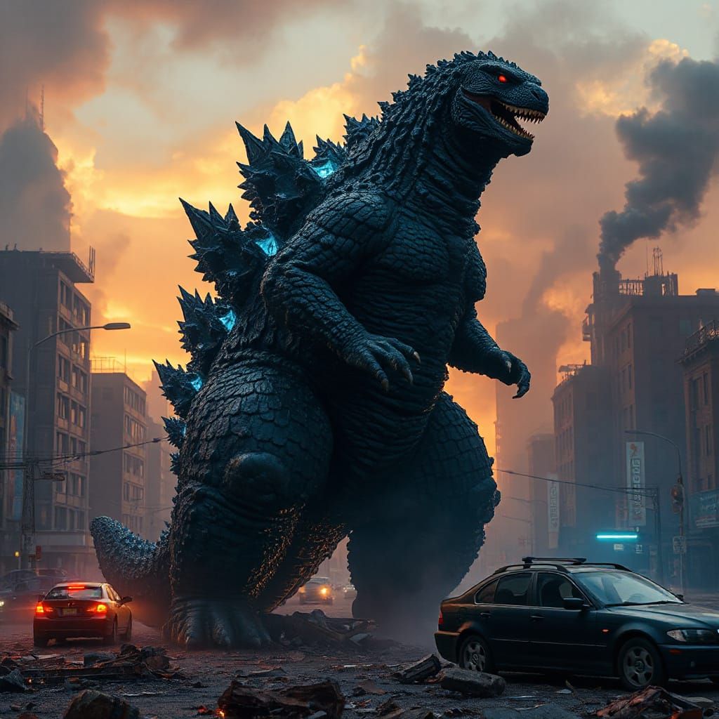 Godzilla in Ruined City: Dystopian Future