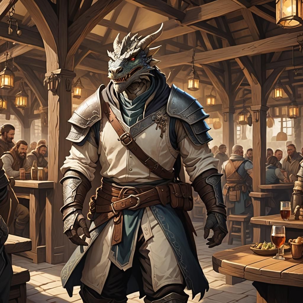 Dragonborn Innkeeper Illustration in D&D Style
