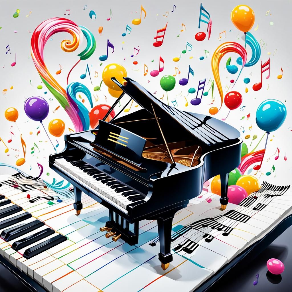 Whimsical Duck Pianist in Candyland Art Style