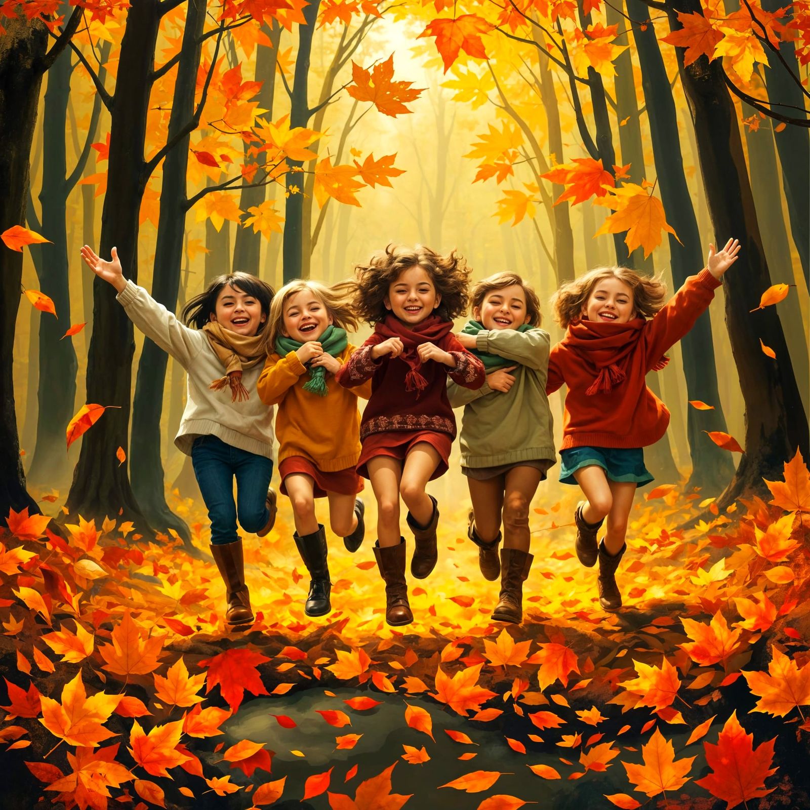 Joyful Dancing Through an Autumn Forest