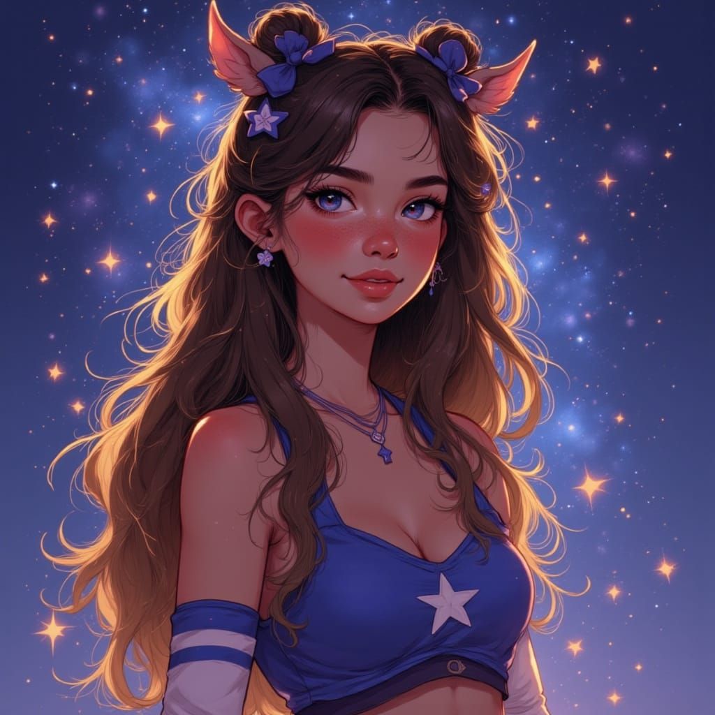 Celestial Woman in Cowboy Cheerleader Outfit