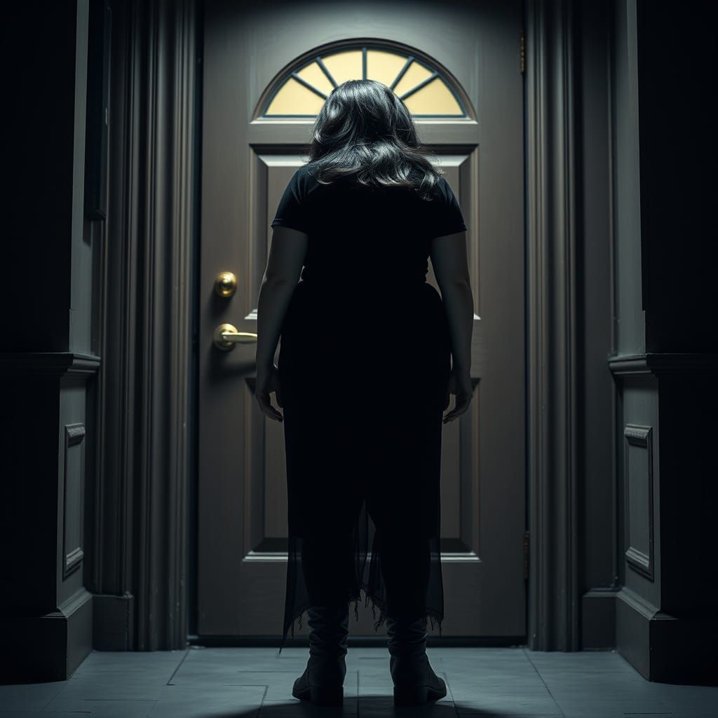 Curvy Woman in Black Haunted by Shadows