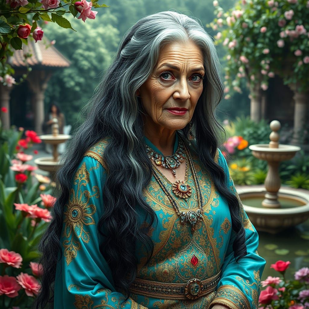 Ethereal Persian Goddess in Vibrant Turquoise Robes