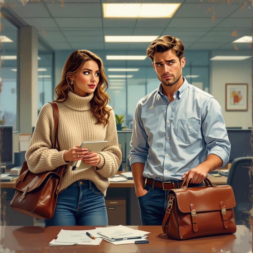 Cozy Farewell: An Office Scene in Rockwell Style