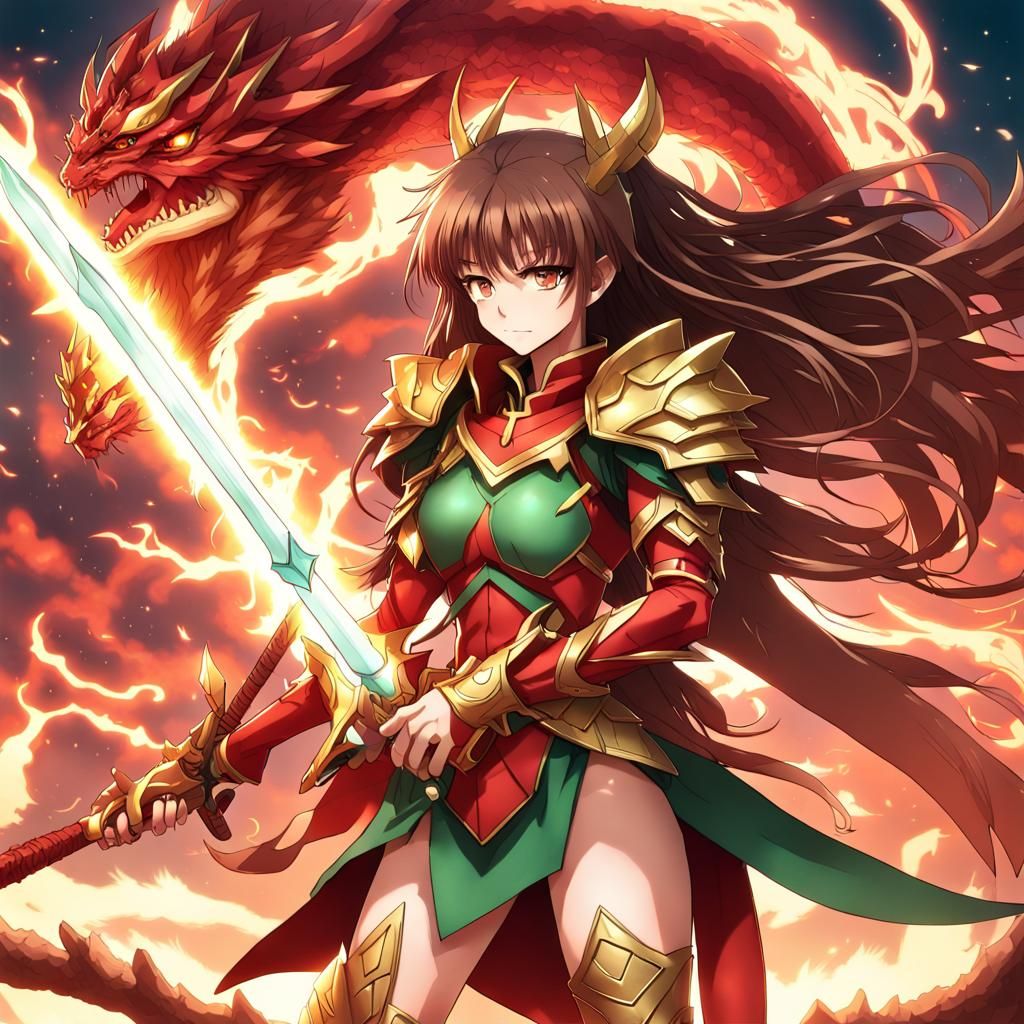 Anime Female Warrior with Dragon Armor and Sword
