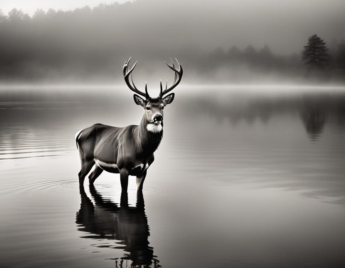 Monochrome Buck at Sunset in Abstract Expressionism Style