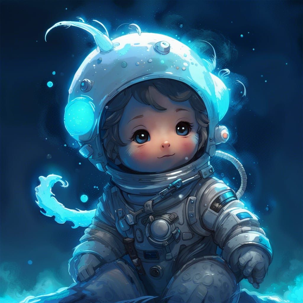 Chibi Astronaut Baby on Bioluminescent Moon