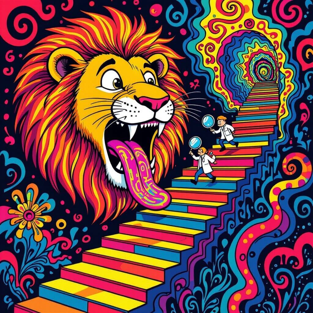 Psychedelic Lion Portal to a Hidden World