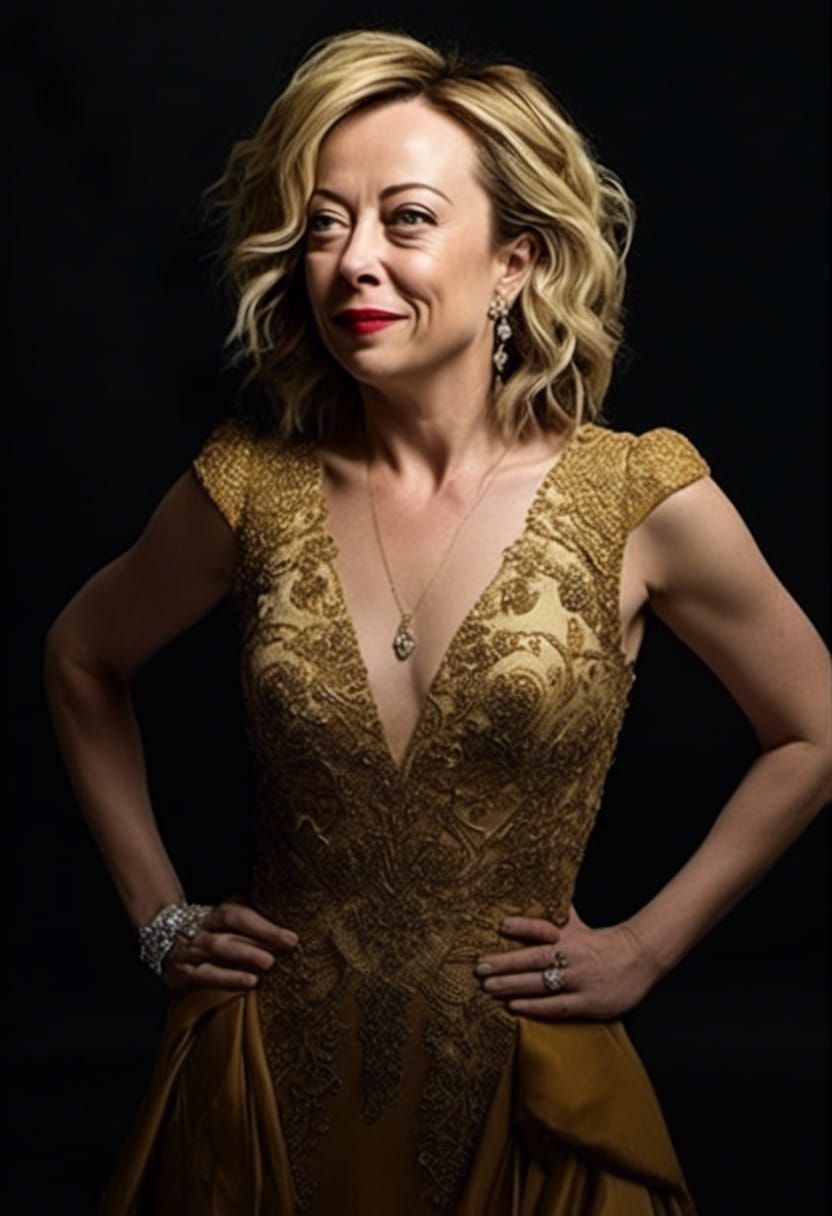 Elegant Woman in Gold Gown, Art Nouveau Style