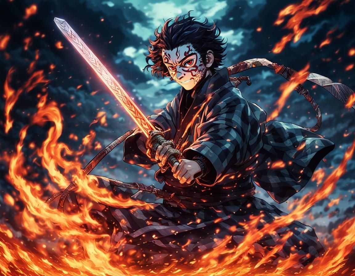 Demon Slayer Sword of Fire in Hyperrealistic Style