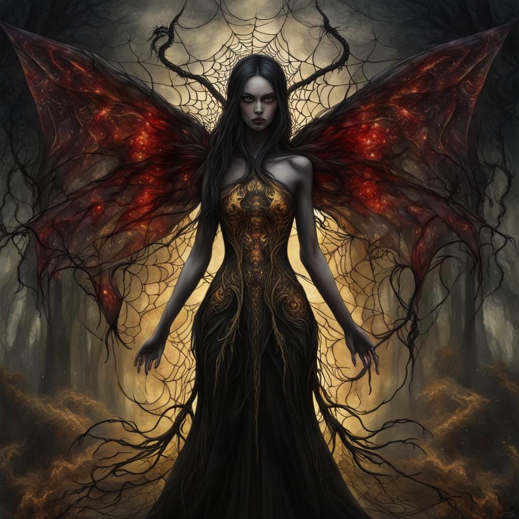 Cursed Crystal Fairy with Black and Gold Flames