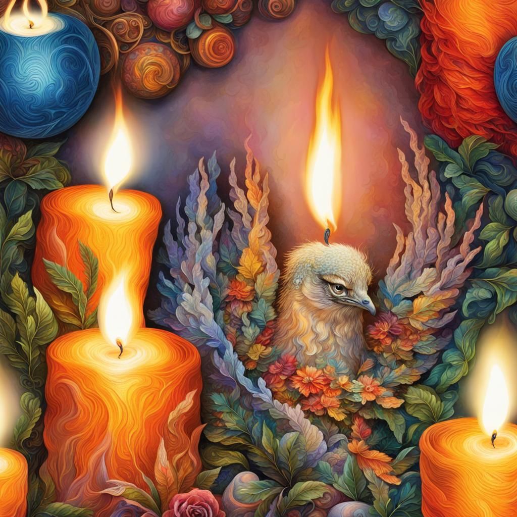 Christmas Candles in Detailed Embroidery Style