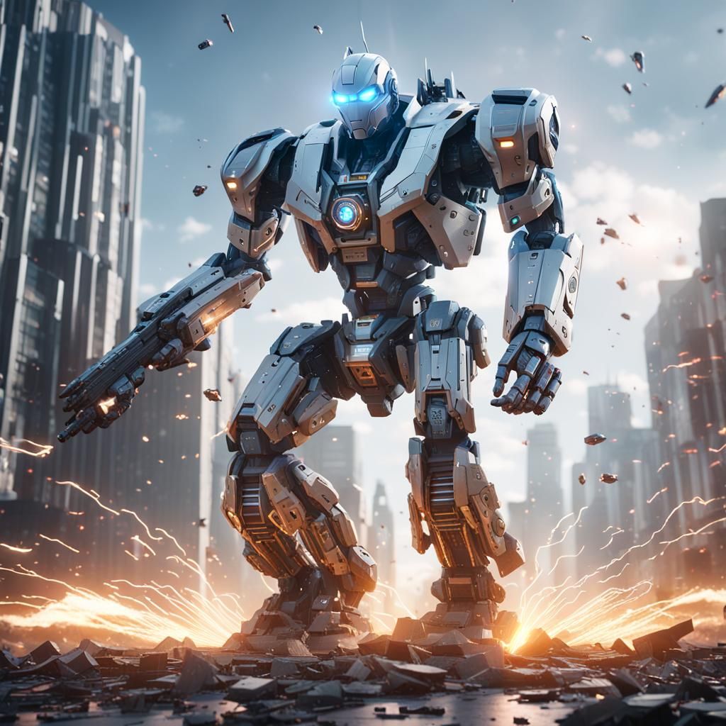 Futuristic Robot God Destroys City with Lasers