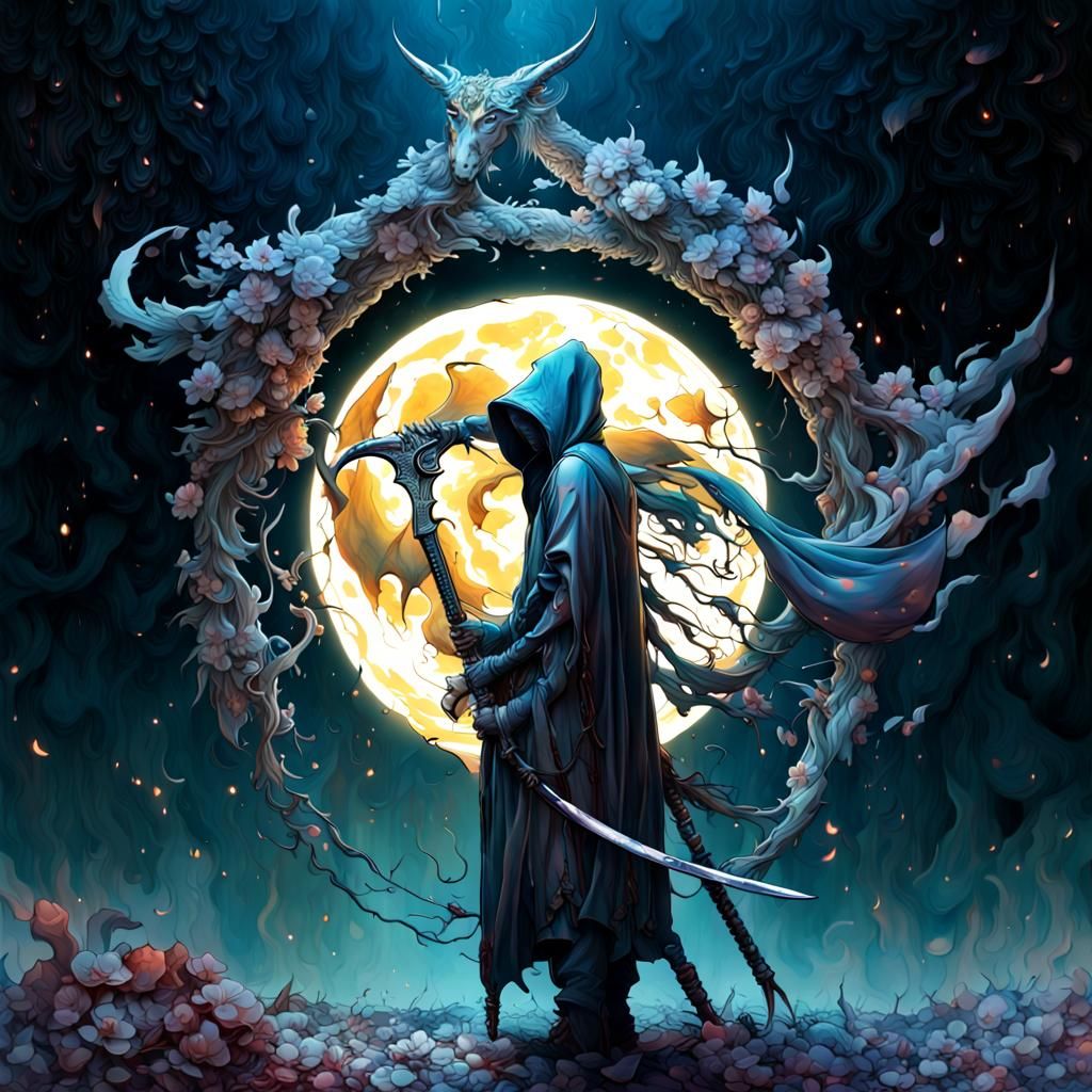 Hooded Specter with Scythe in Hyperrealistic Style