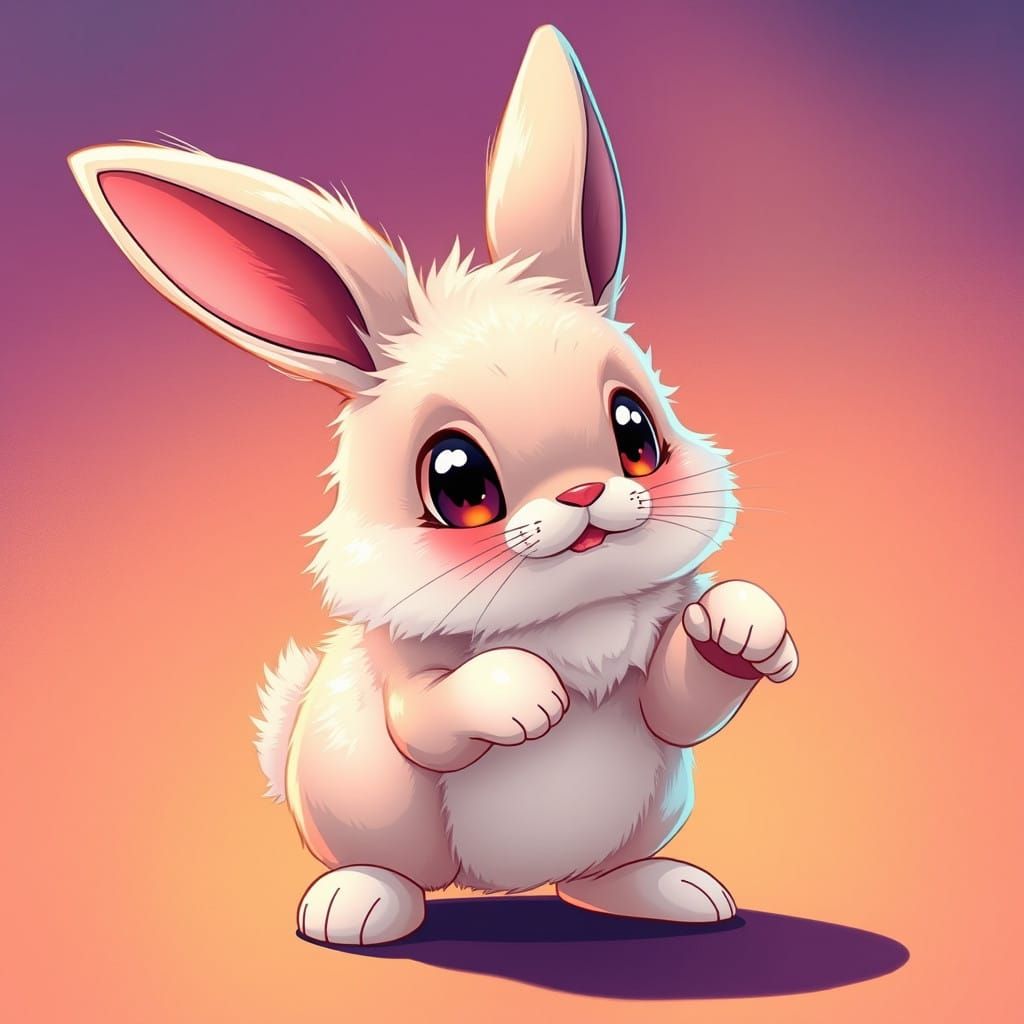 Cute Fluffy Rabbit in Vibrant Anime Style