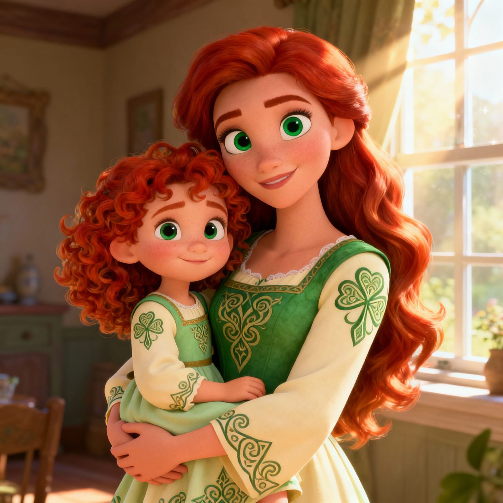 Loving Irish Mother and Daughter in Pixar Style