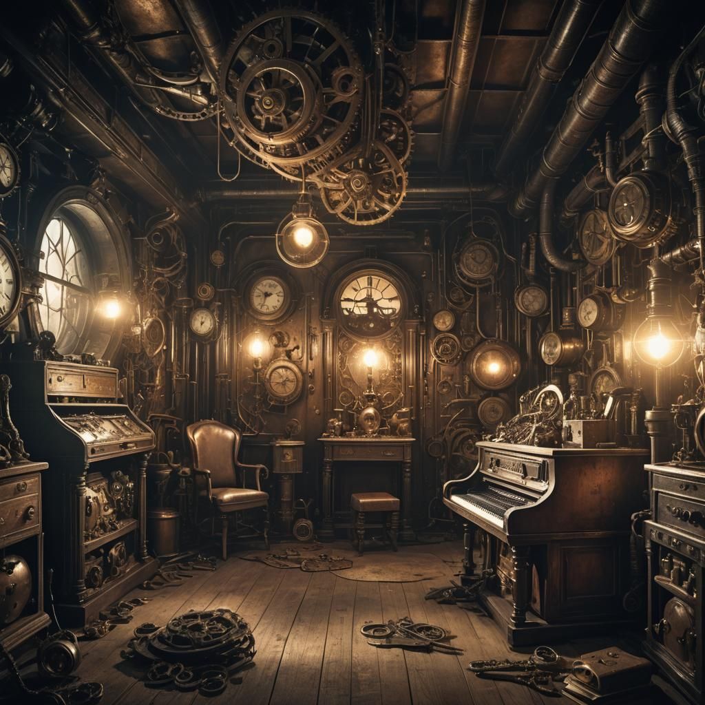 Steampunk Onomatopoeia Still Life in Metallic Patina Shades