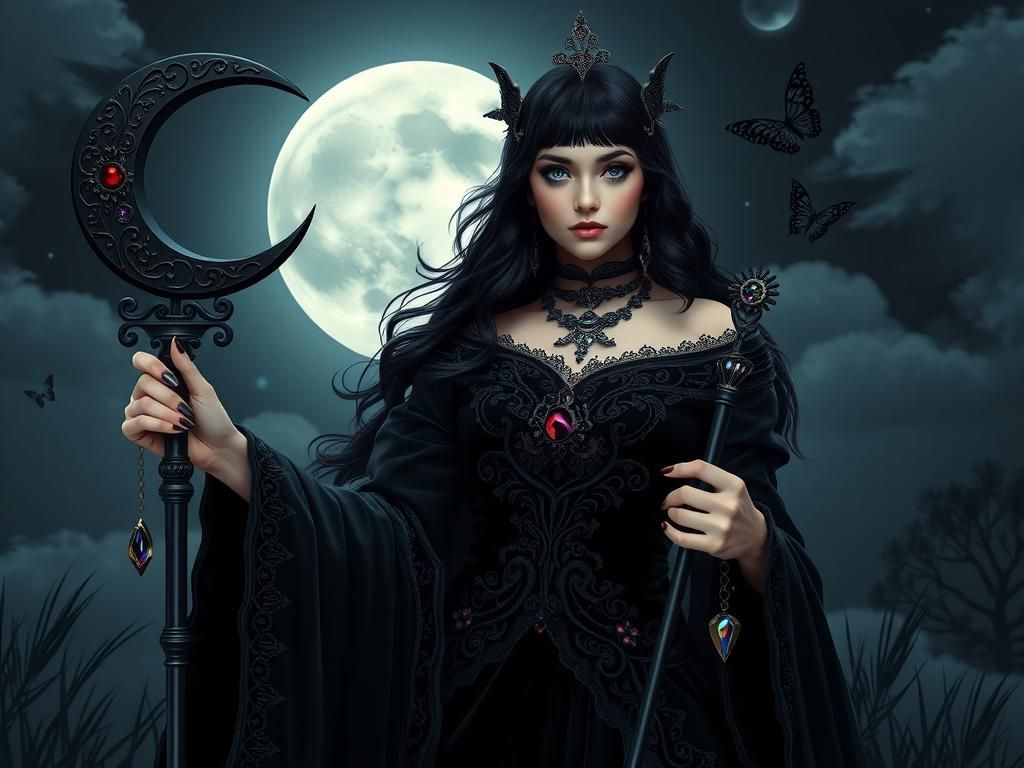 Gothic Goddess Under Moonlight in Dark Fantasy Style